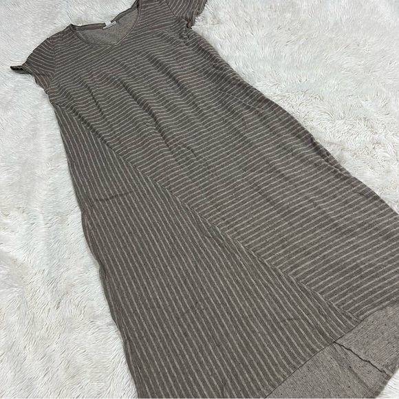 PureJill Womens Cotton Vneck Maxi dress Tan stripe S/S dress Size Medium - Picture 2 of 11